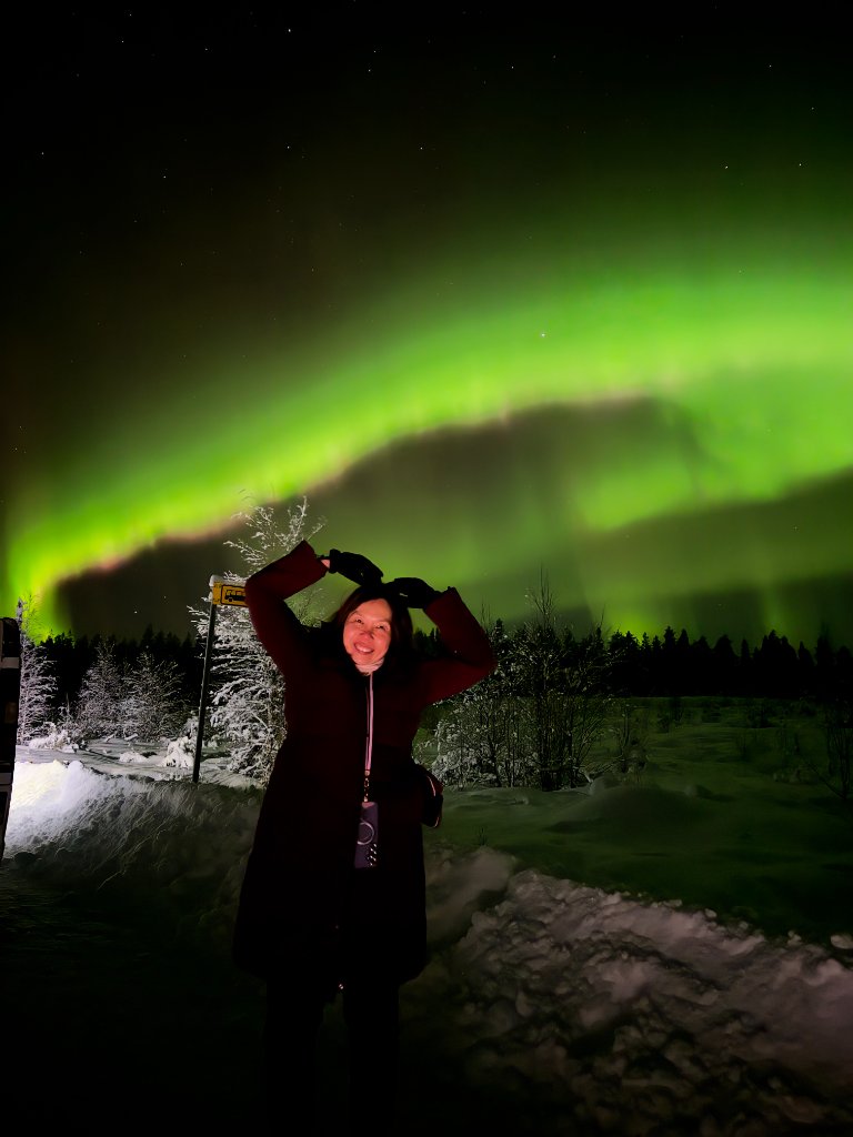 Two travellers watching Aurora